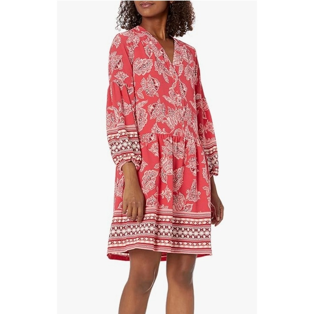 Vince Camuto Coral Pebble Crepe Button‎ Balloon 3/4 Sleeve Dress 12 Cottagecore